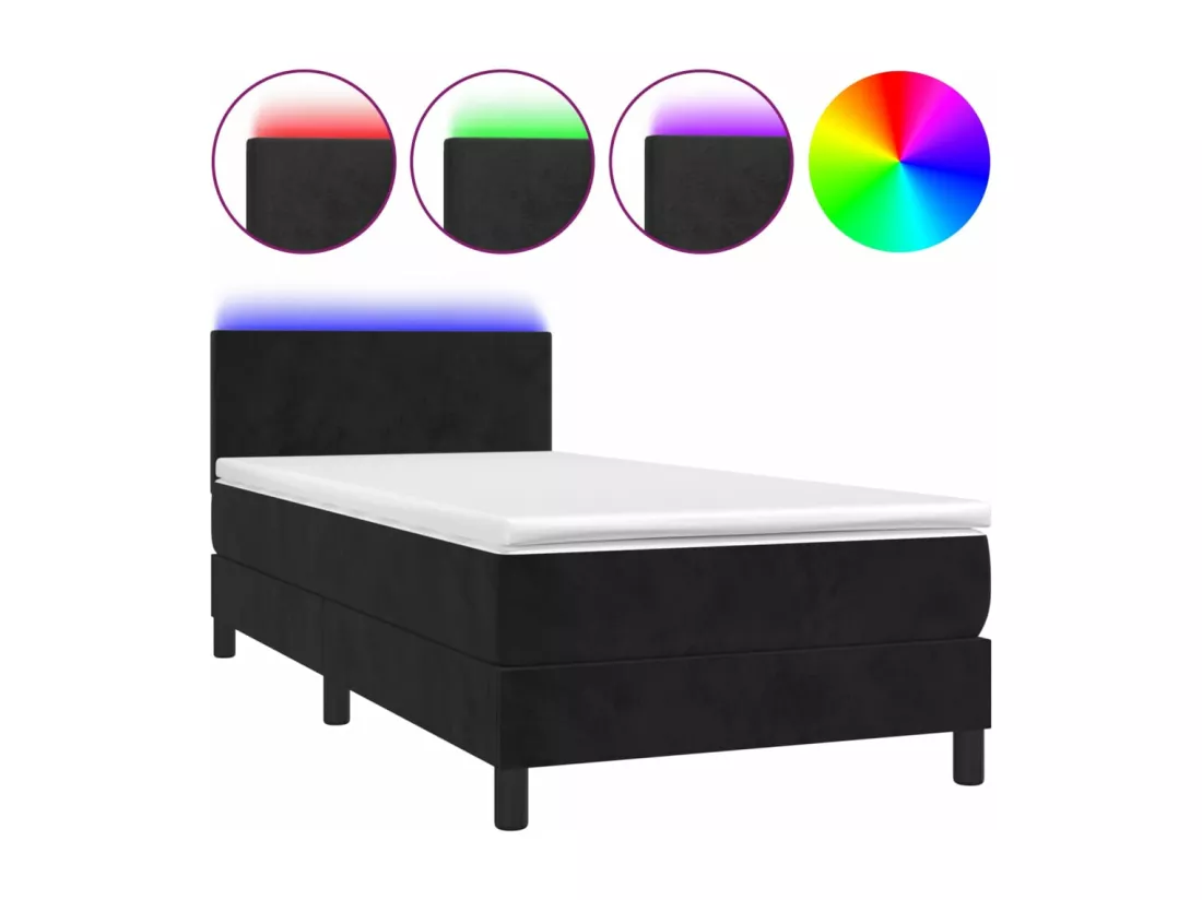 Sommier tapissier avec matelas et LED Noir 90x190 cm Velours