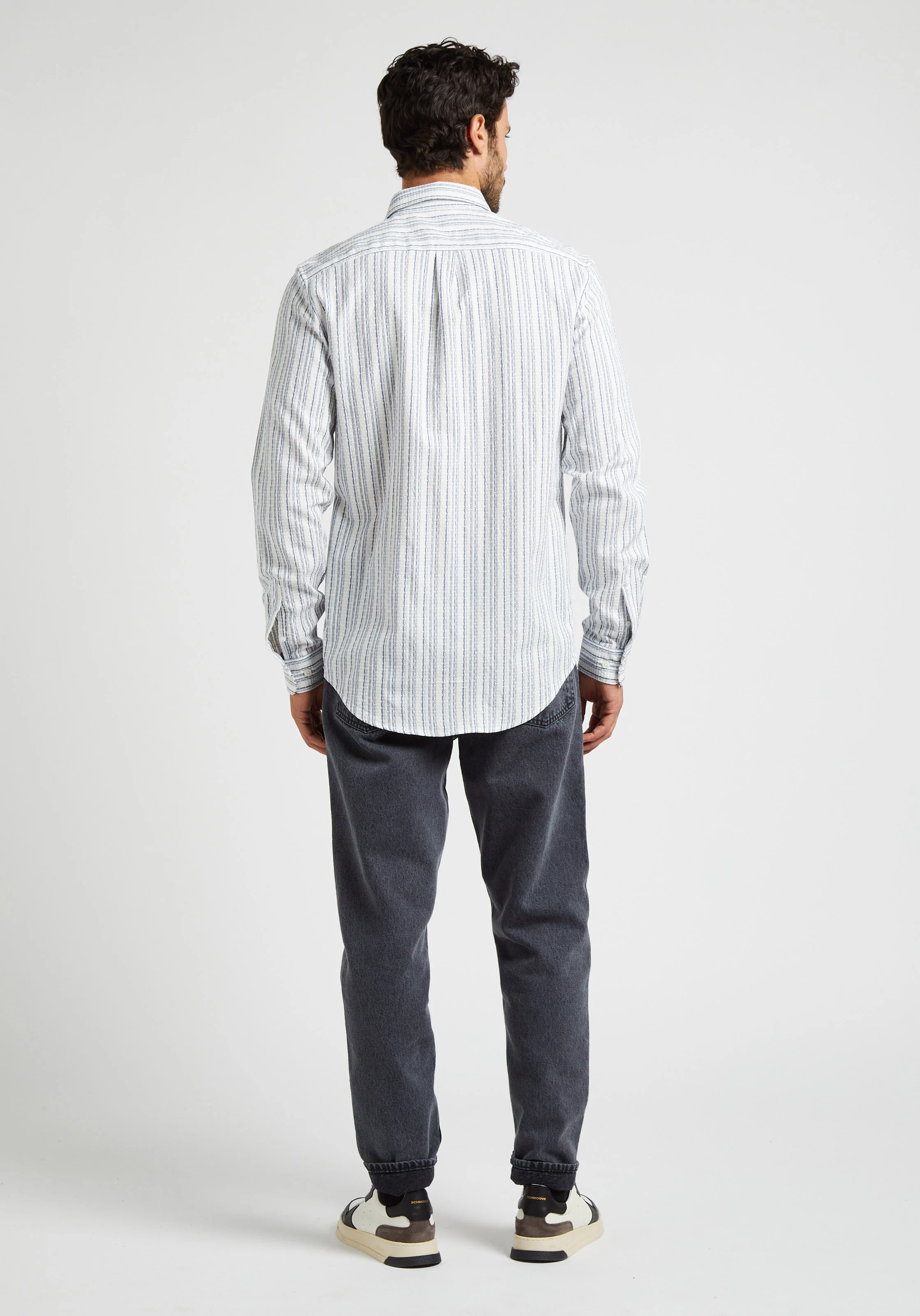 LIAM - Chemise col classique à rayures en coton mélangé| Blanc