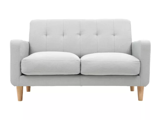 Canapé scandinave 2 places en tissu gris clair et bois clair LUNA
