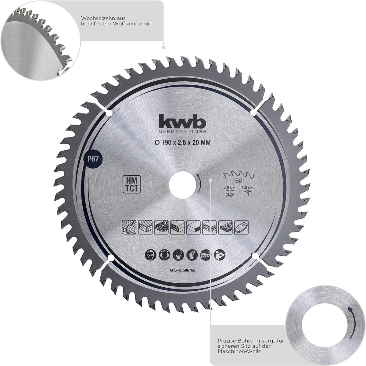 kwb cirkelzaagblad 190 x 30 mm, zeer fijne snede, zaagblad geschikt voor werkbladen, hout en gecoate panelen