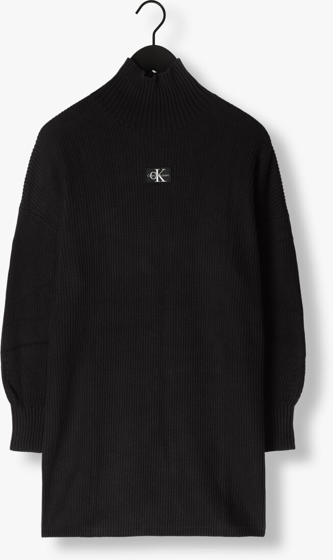 CALVIN KLEIN zwarte calvin klein mini jurk woven label loose sweater dress