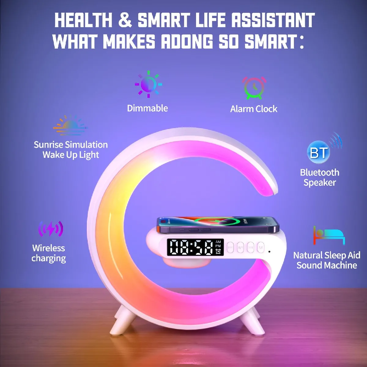 Yonis Réveil Lumineux Bluetooth - Blanc