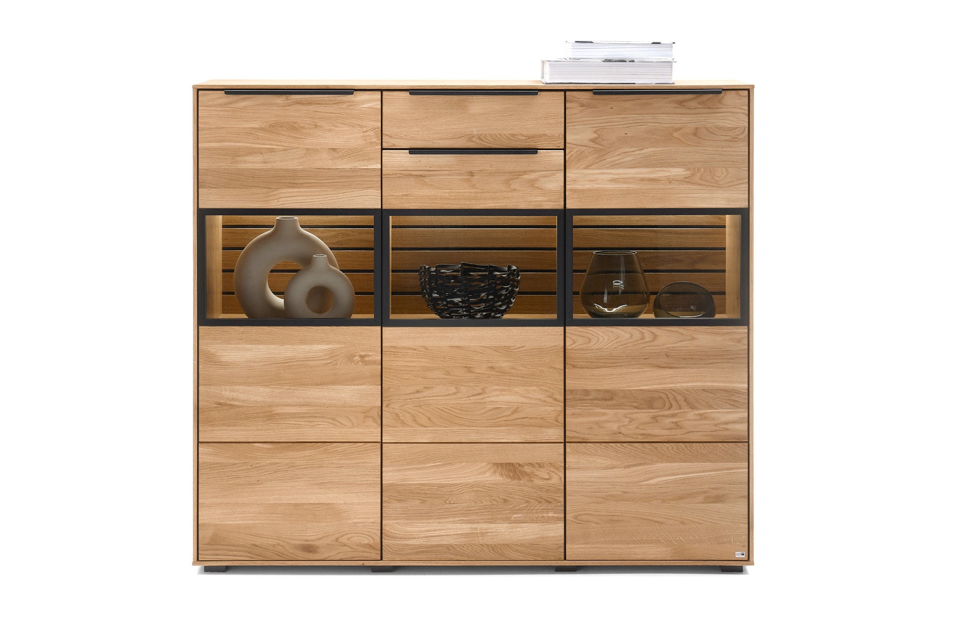 set one by Musterring Highboard JACKSON 150 x 130 cm Eiche massiv/Korpus Eiche furniert
