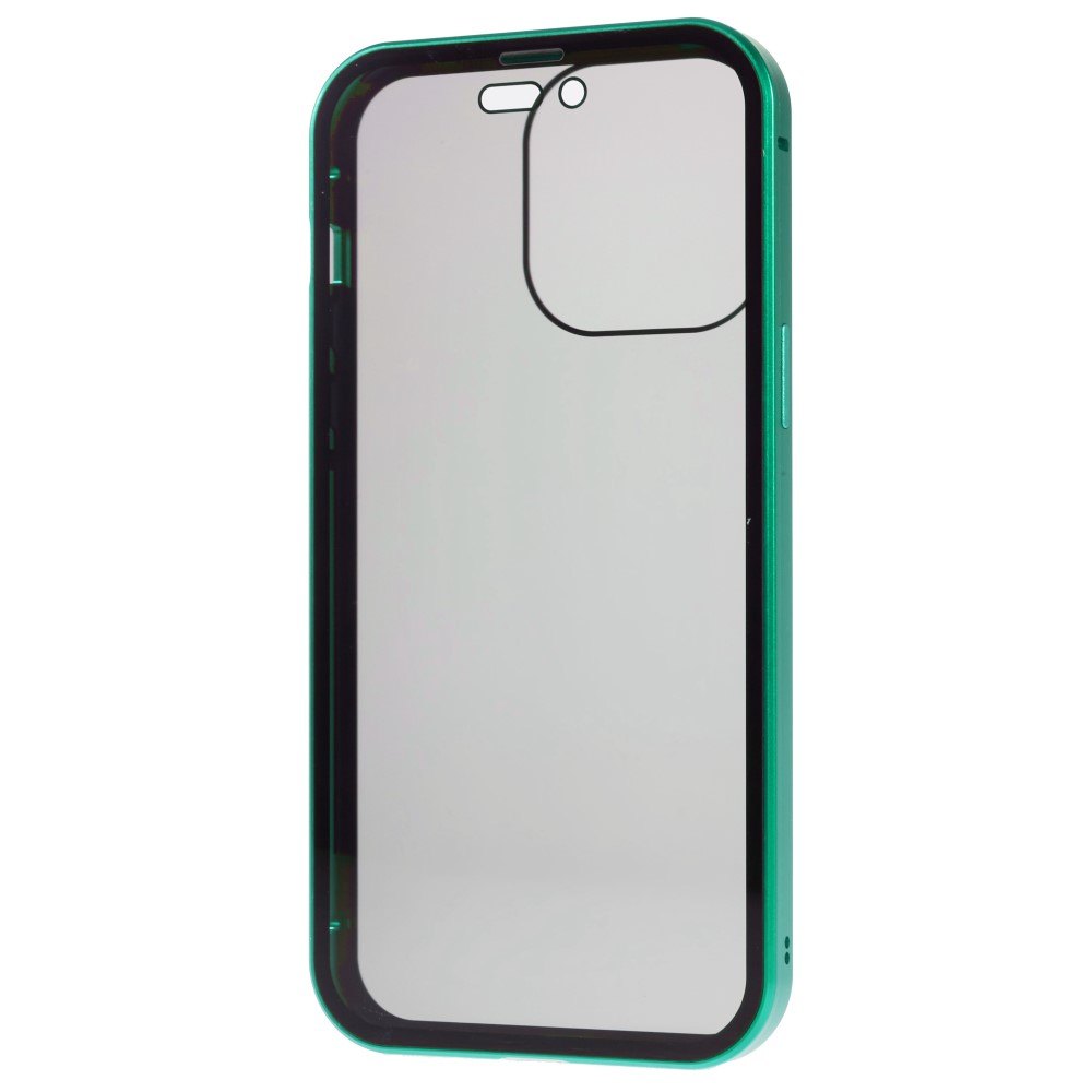 iPhone 14 Pro Max Magnetische Alu Schutzhülle mit Panzer Glas Backcover   Privacy Glas Displayschutz (Magnet-Technologie) - Grün