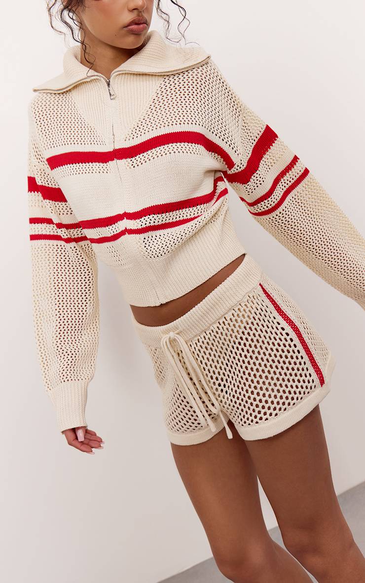 Crème Short Mini En Crochet Tricoté À Cordon De Serrage