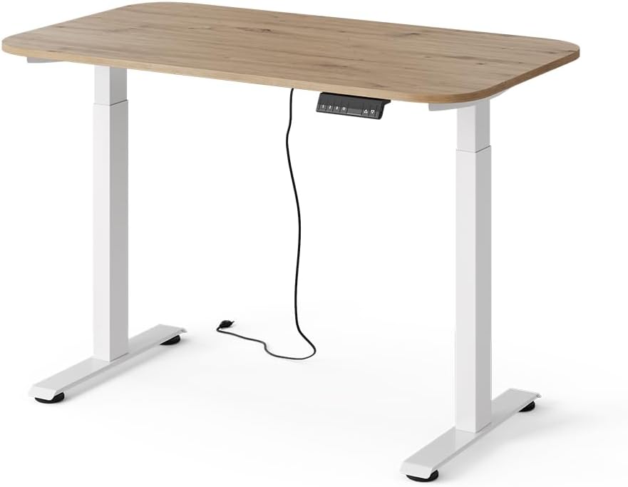 Vicco höhenverstellbarer elektrischer Schreibtisch Elevate, Weiß/Artisan, 120 x 70 cm, 2 Motoren, 100 kg Tragkraft