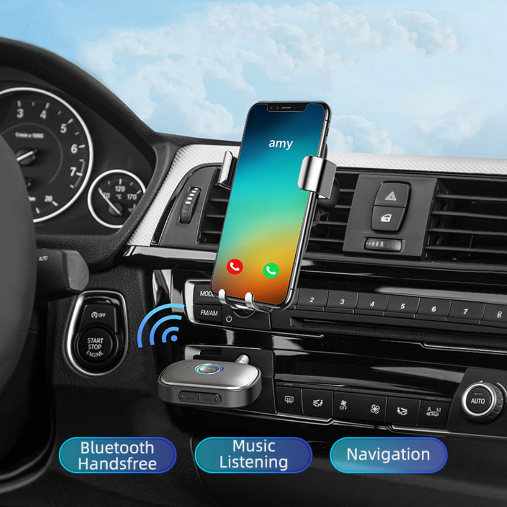 KFZ Bluetooth 5.3 Audio Receiver mit Freisprecheinrichtung   3.5mm Klinke Anschluss - Grau