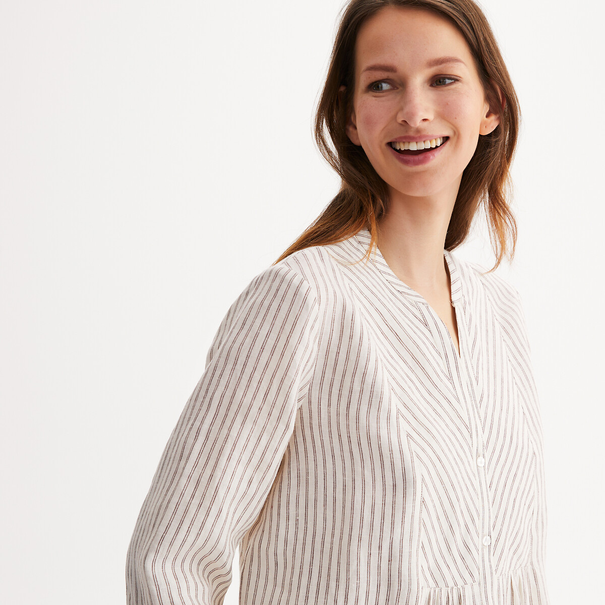 ANNE WEYBURN<br>Túnica de linho com gola tunisiana e mangas 3/4