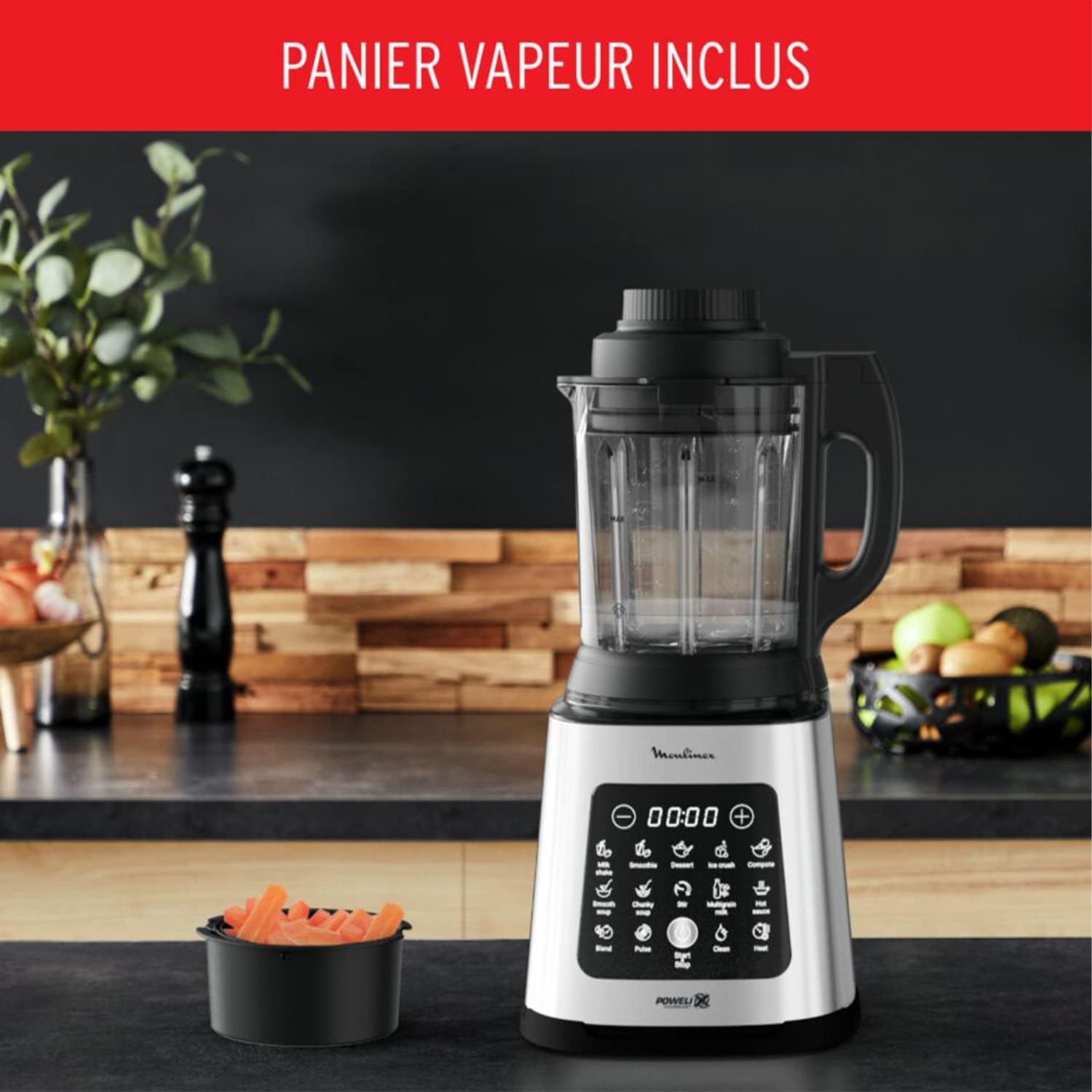 Moulinex PerfectMix Cook, Standmixer mit 10 automatischen Programmen, 1400 W, bereiten heiße und kalte Rezepte zu, elektrischer Mixer mit Touchscreen, leicht zu reinigen, Kapazität 2 l, LM83SD