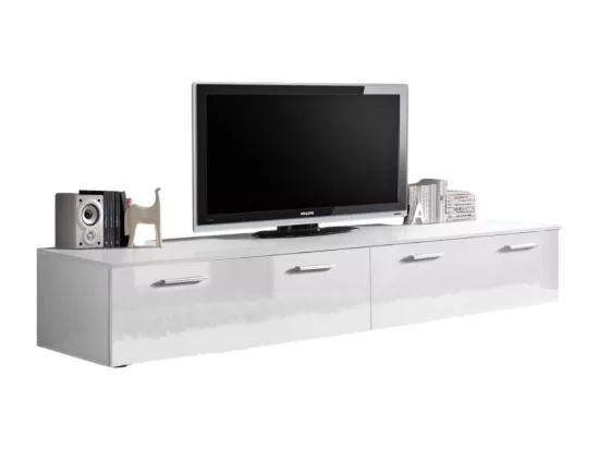 Meuble TV 200cm Collection COMET. Couleur blanc. 2 portes abattantes.