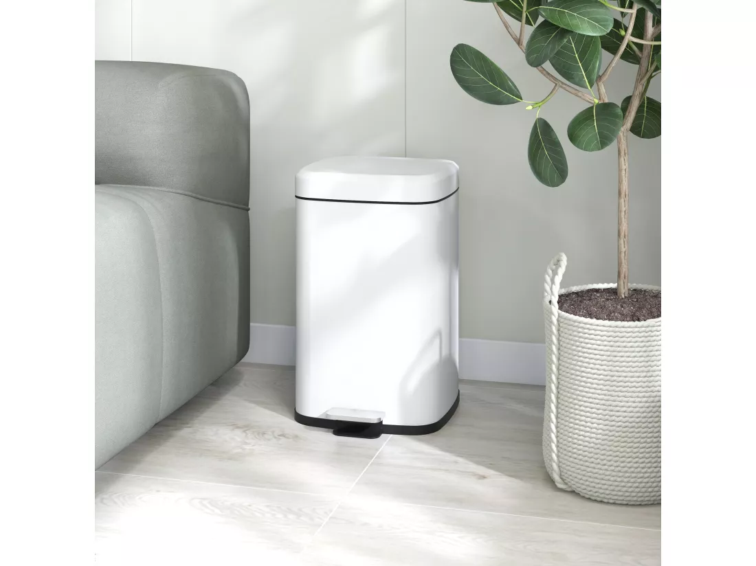 Poubelle de cuisine 20L poubelle à pédale en acier inoxydable avec couvercle à fermeture douce, compacte, seau intérieur amovible, 28L x 35l x 45H cm, blanc