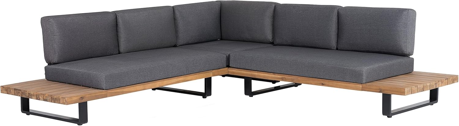 Beliani Lounge Set 5-Sitzer FSC Akazienholz Hellbraun mit Auflagen grau Modern Mykonos