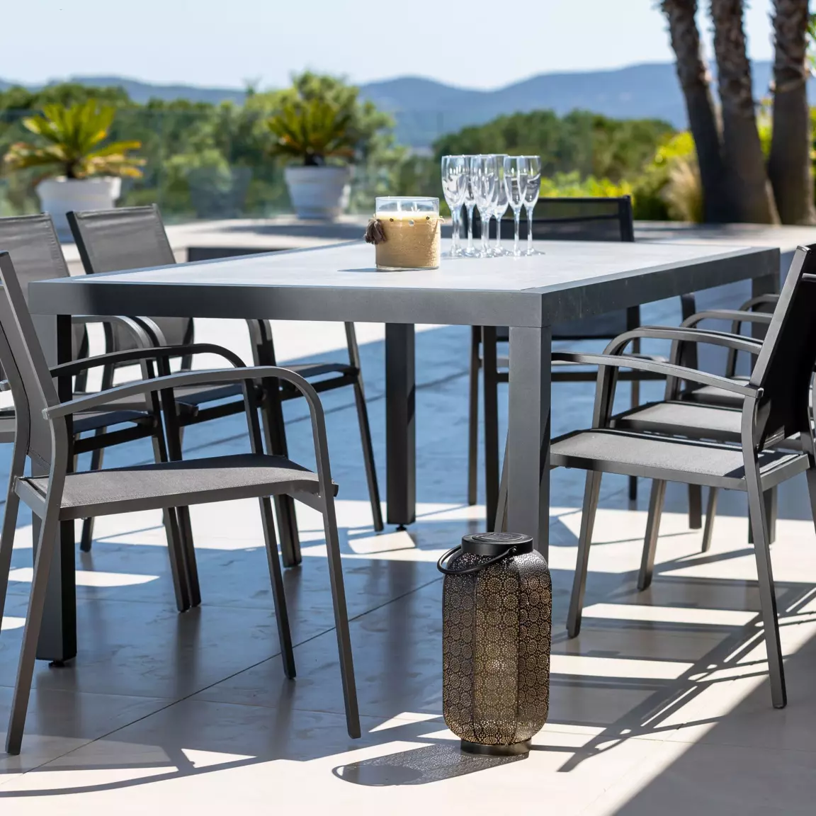 Table de jardin en aluminium et céramique 8 places (192 x 102 cm) Torano Gris anthracite