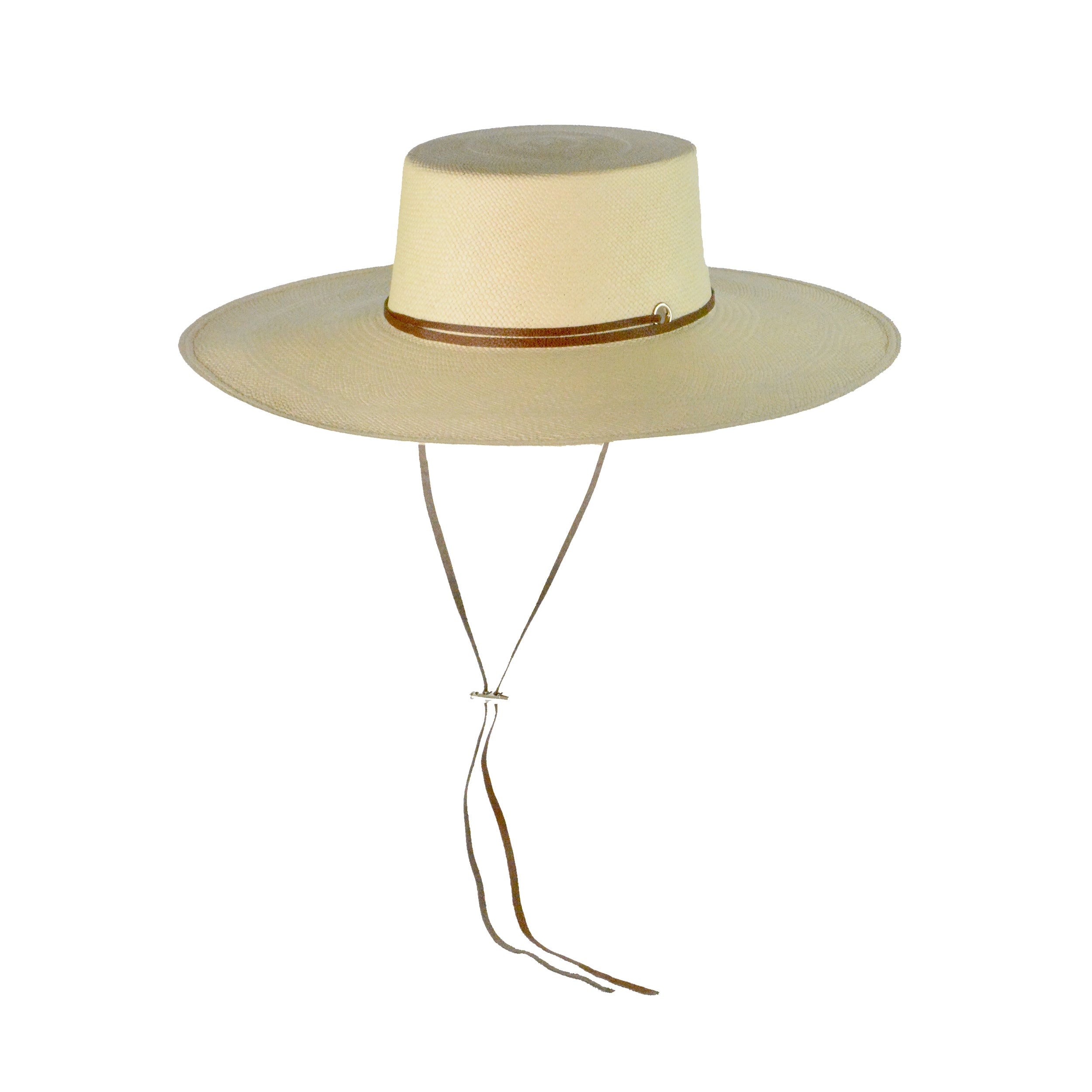 Chapeau en cuir cordovan à longs bords avec bandeau en cuir