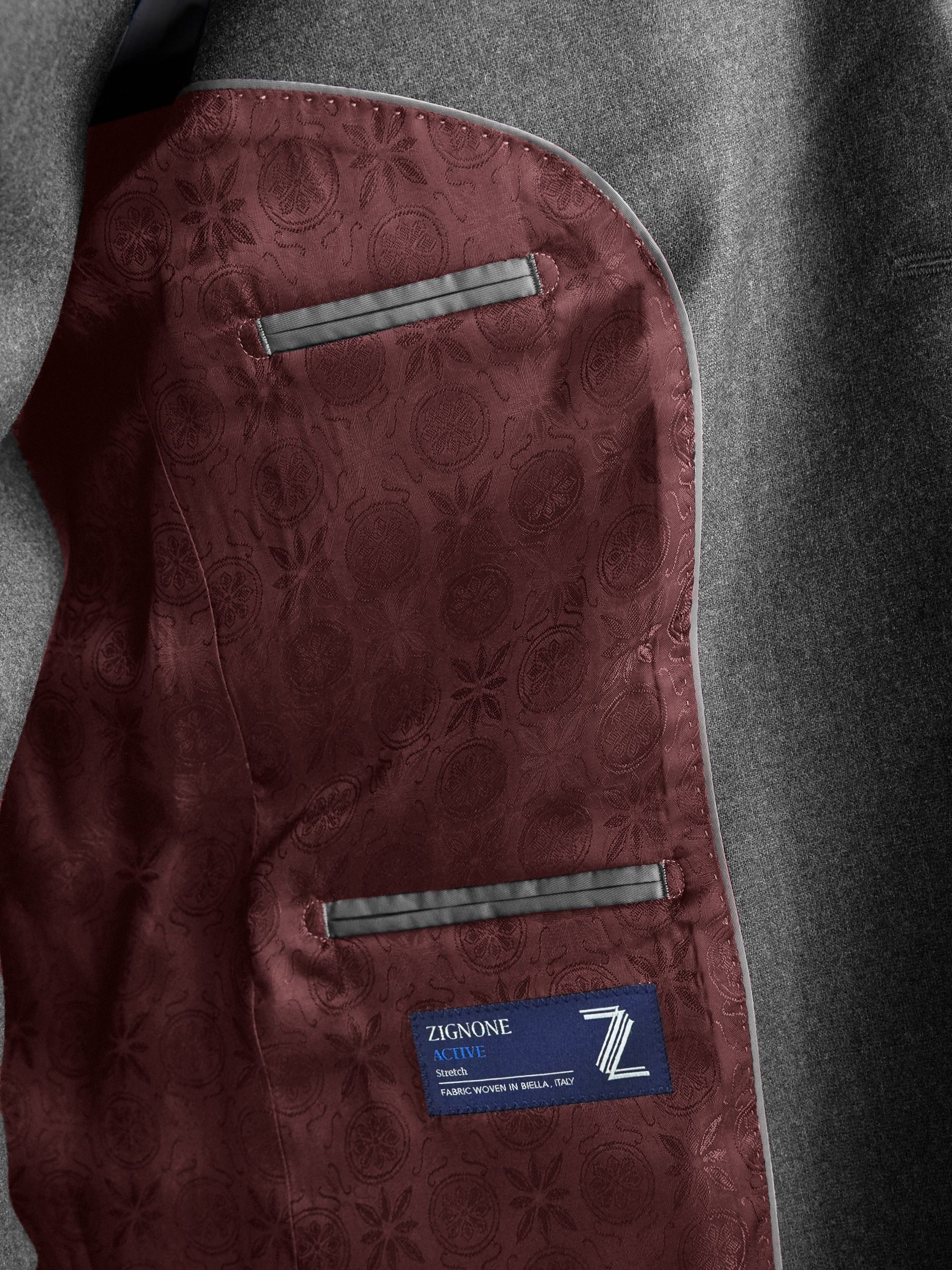Grijs - Slim Fit - Signature Zignone Italian Wool Cashmere Blend Flannel Suit Jacket