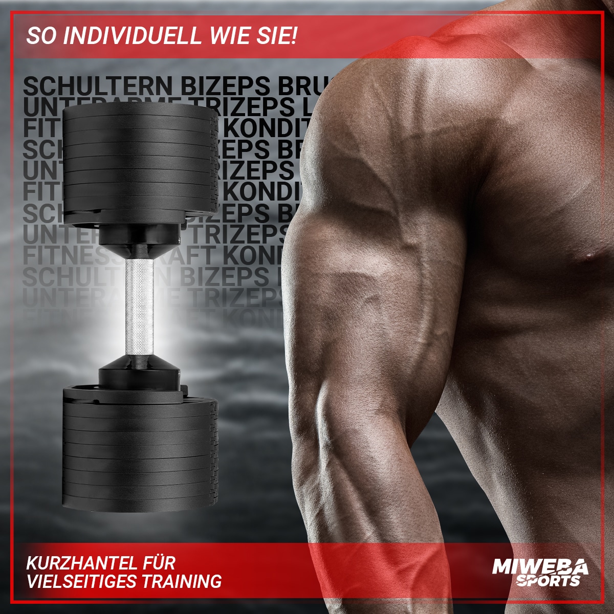 Miweba Sports verstellbare Kurzhantel VH200, Stahl, 2-28 kg, Hantelstange mit Profil, Halte-Gestell (28 kg)
