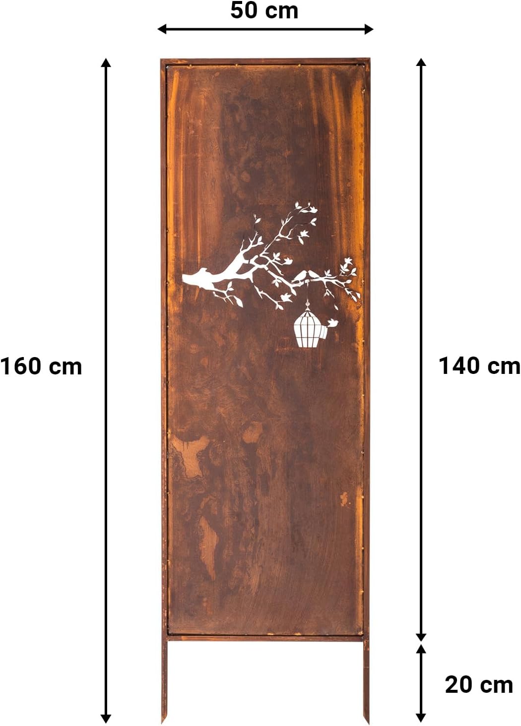Kapaga - Sichtschutz Metall 2x - 160 cm x 50 cm - Edelrost - Rostoptik Sichtschutz für Garten - Sichtschutzelement - Sichtschutzwand - Gartendekoration Zaun - Rost (Vogel)
