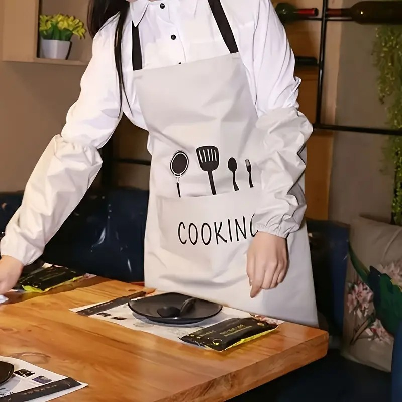 (90x60cm) Stylische Kochschürze Wasserabweisende BBQ Grillschürze Koch Umhang mit Bauchtasche   Rückenschnürung - Weiss