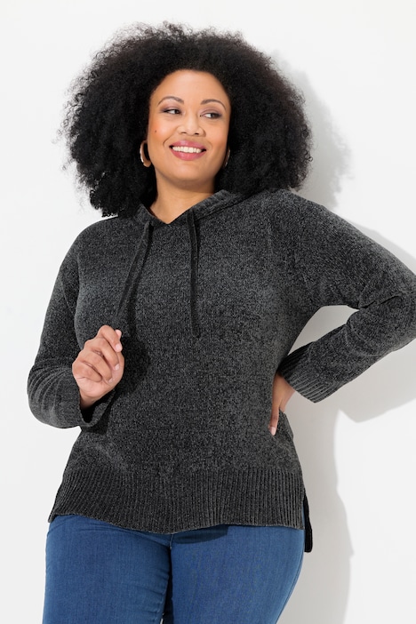 Chenille-Hoodie, Kapuze, Kordel, Langarm