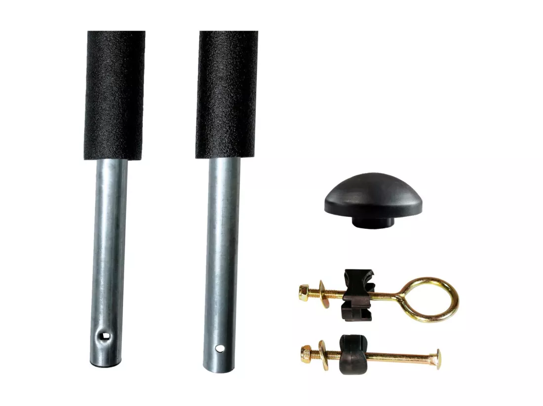 Un poteau de filet de sécurité Ø25mm pour trampolines de jardin toutes marques avec mousse et visserie (longueur totale 215cm)