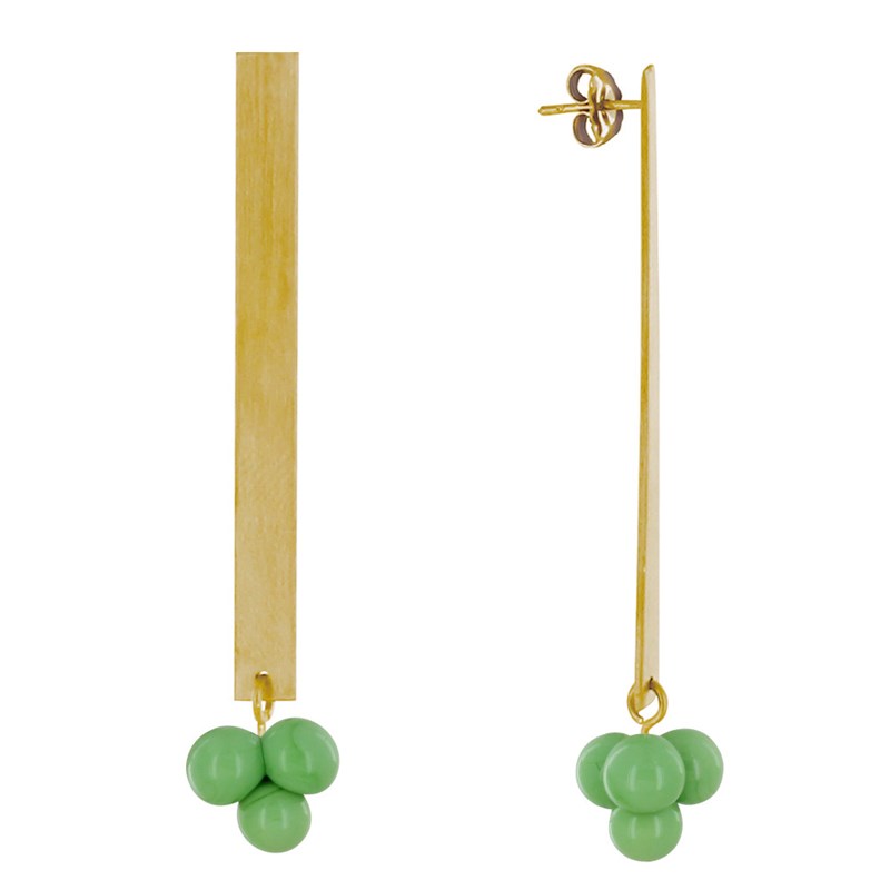 Boucles d'Oreilles Clous Laiton Rectangle Plat et Bouquet de Perles de Verre