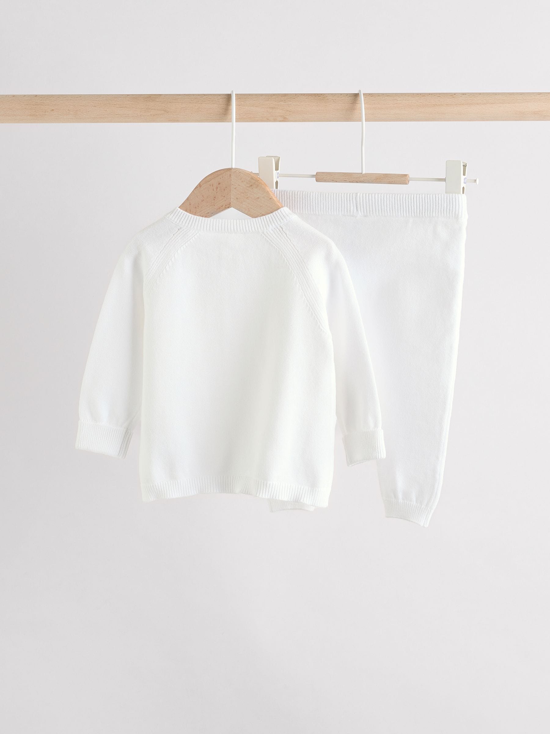 Wit - Gebreide babytrui en Leggingsset (0-12mnd)
