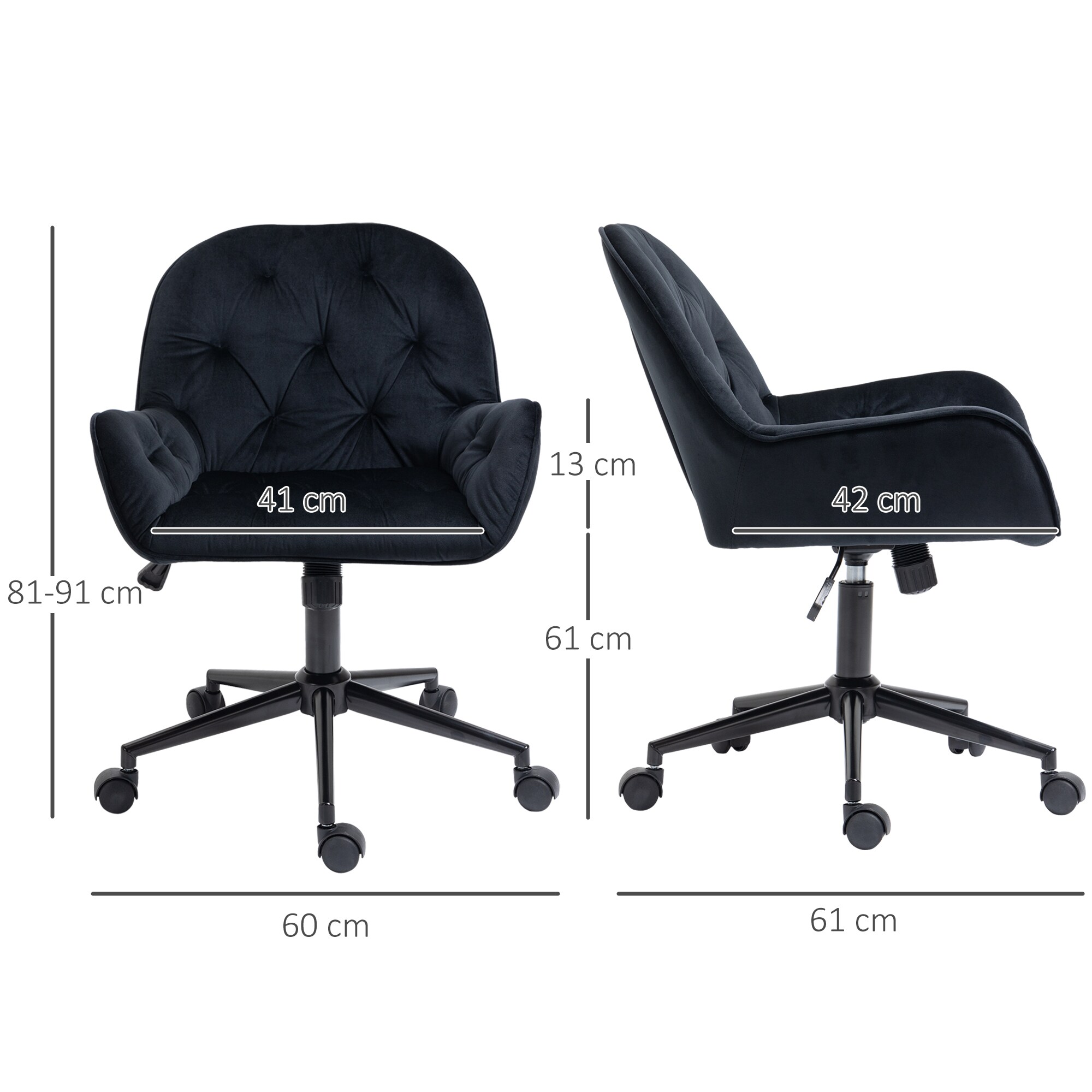 Vinsetto Bürostuhl mit Wippfunktion und 5 Kreuzfuß schwarz 60B x 61T x 91H cm