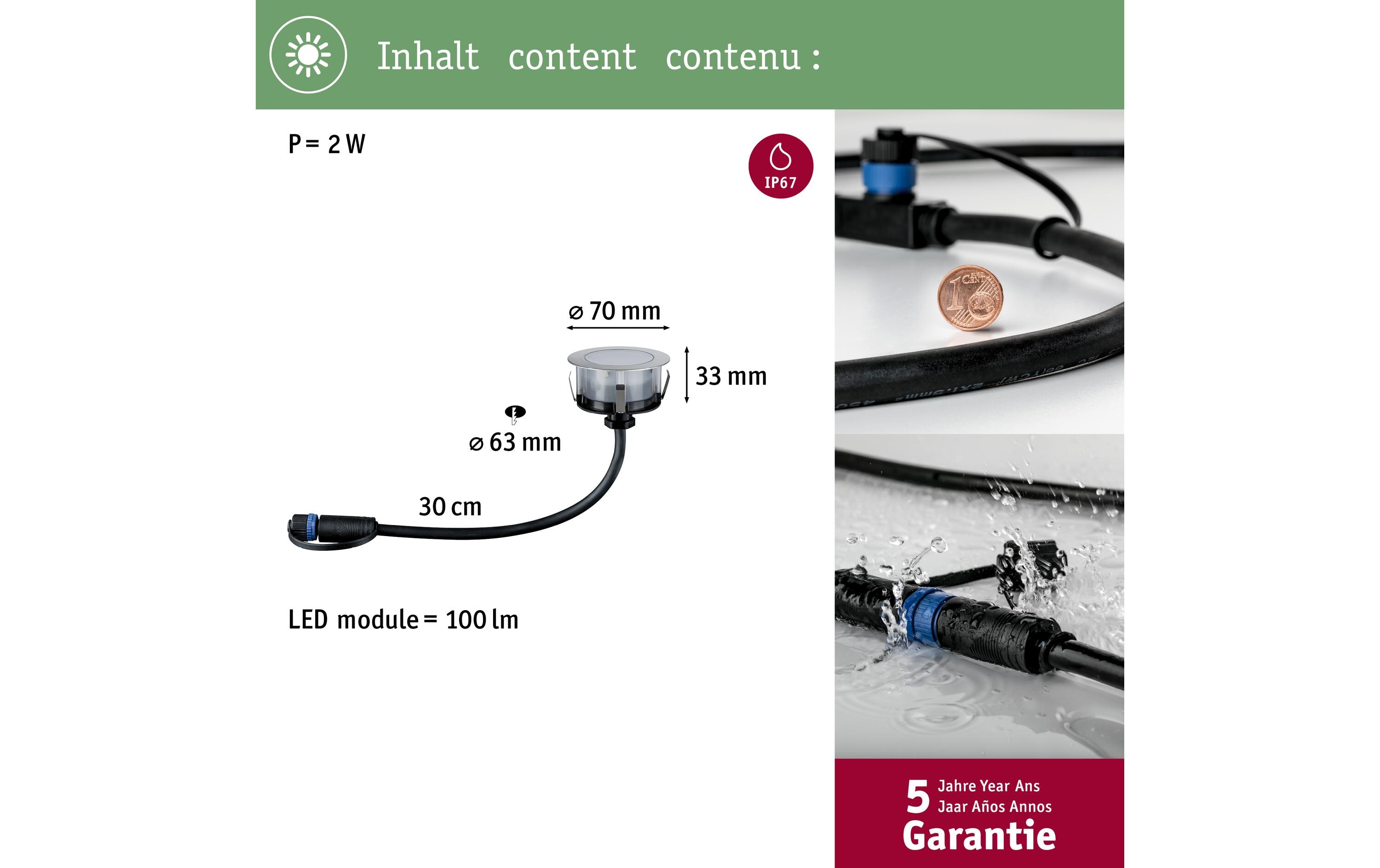 Einbauspot Plug & Shine Floor, RGBW, 2W, EdelstahlLED Bodeneinbauleuchte