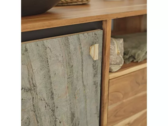 Meuble de salle de bain en acacia massif et pierre naturelle 155 cm