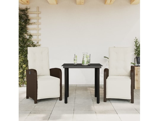 VIDAXL - Salon extérieur Ensemble de bistro 3 pcs avec coussins marron résine tressée
