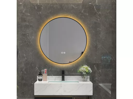 Miroir salle de bain LED rond 60cm anti buée avec cadre noir LB-4647BA