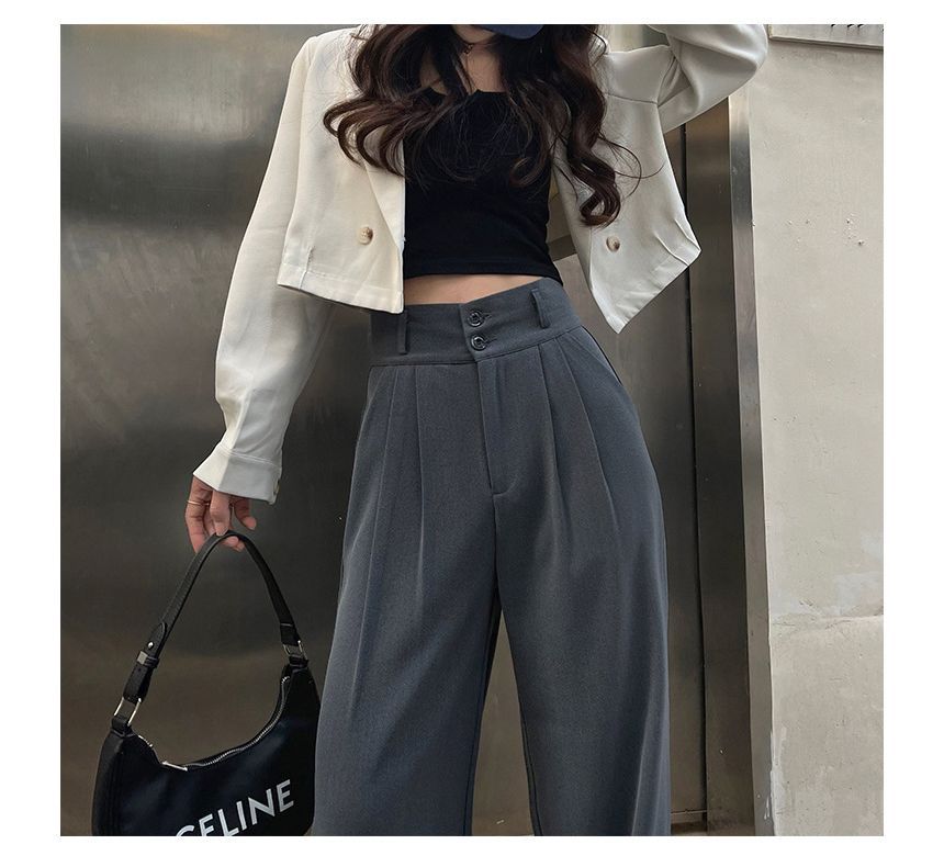Rustie - Hoge taille effen wijde broek