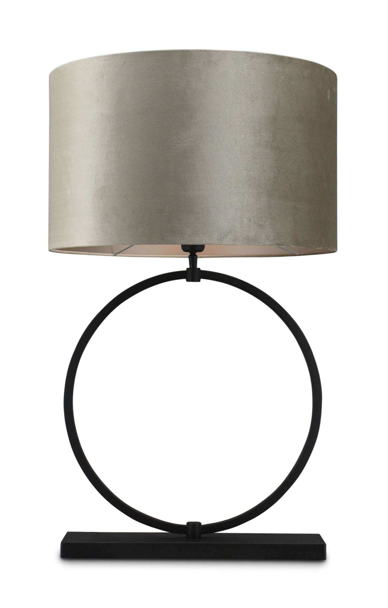 Tafellamp Devon large zwart + kap Cilinder 50x50x30cm Fendi velours taupe ( taupe binnenkant )
