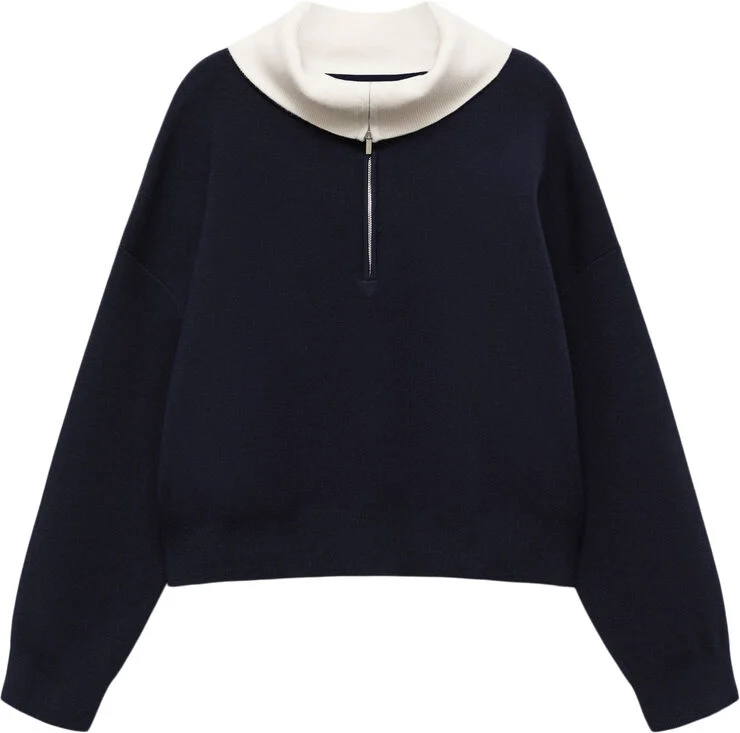 MANGO Sweater with contrasting collar Navy