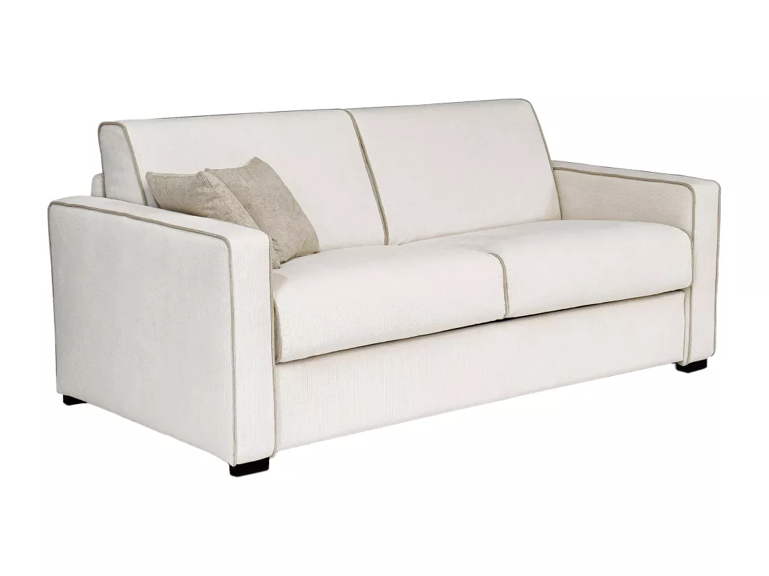 Canapé 3 places convertible express en tissu texturé beige avec assise à mémoire de forme matelas 20 cm FRAPALI