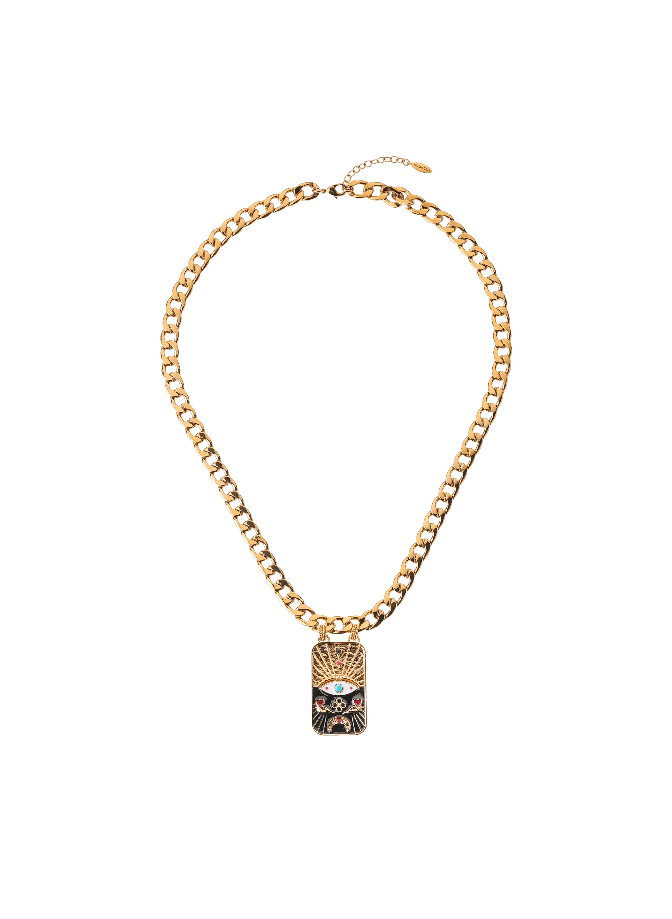 PHARAON - Collier grosse maille avec pendentif en laiton | Noir