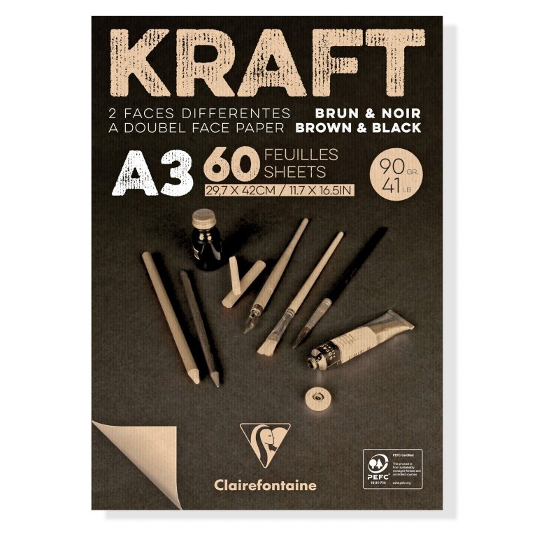 Zeichenblock Kraft braun/schwarz, 90 g/m²