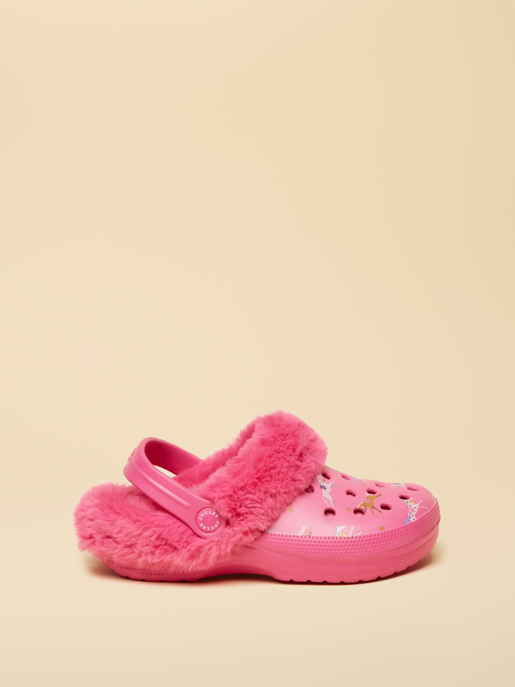 Joules Girls' Winter Poole Horse Print Faux Fur Lined Clogs