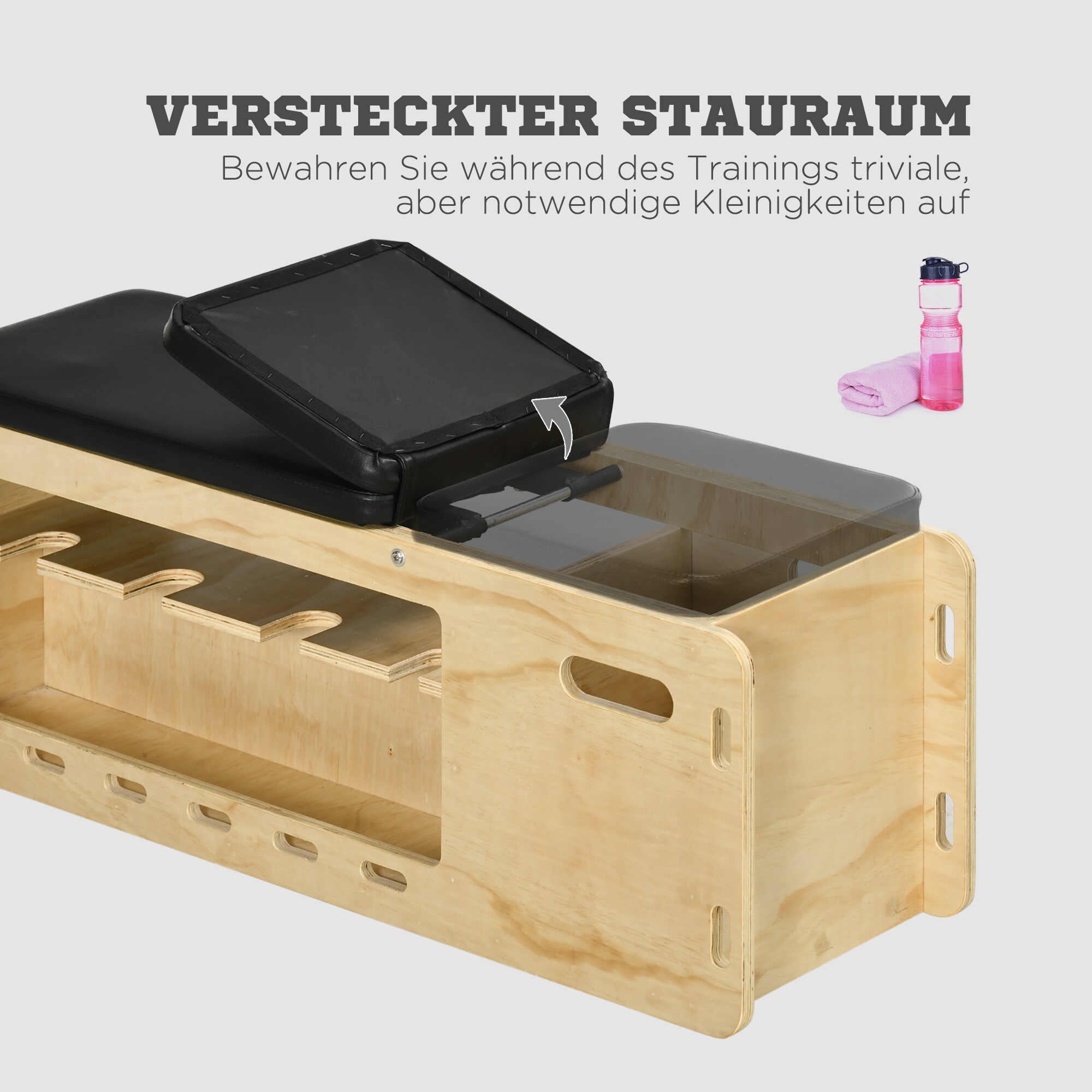 HOMCOM Hantelbank mit Hantelablage natur 110L x 35B x 43-107H cm