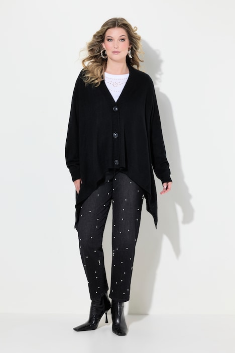 Strickjacke, Cape-Look, Knopfleiste, Langarm