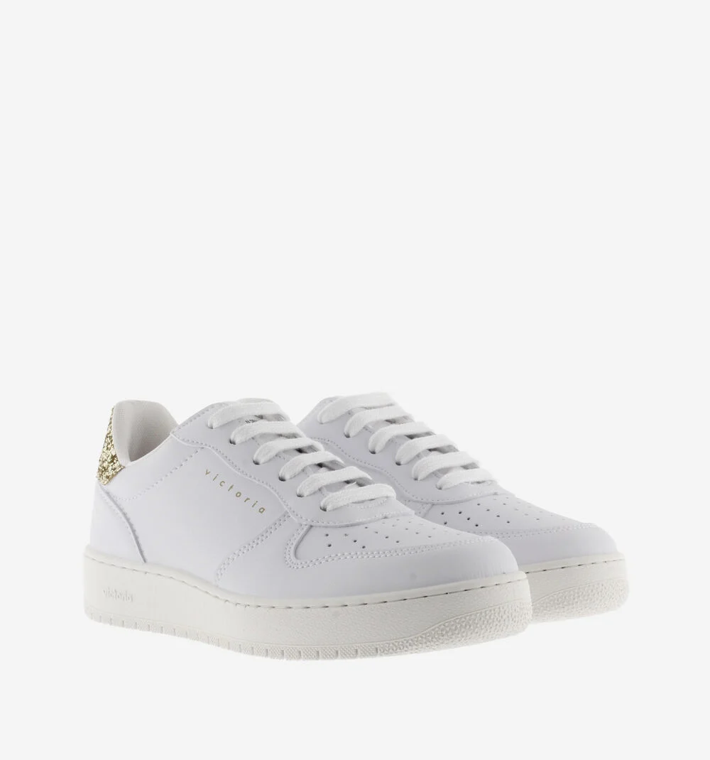 MADRID EFFET CUIR & GLITTER Baskets blanches à paillettes pour femmes PLATINO