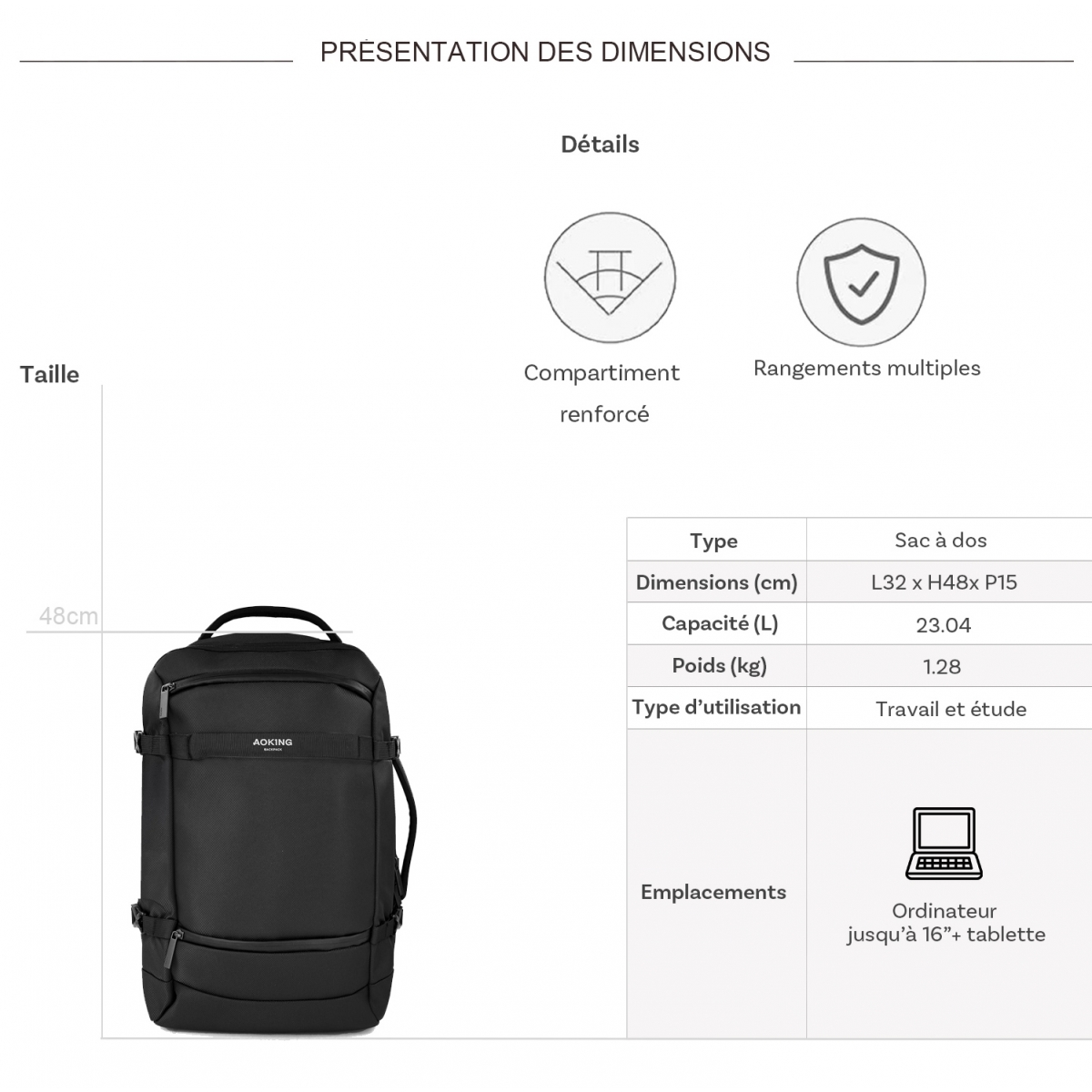 Bleucerise Sac à dos porte-ordinateur et voyage Aoking Bleu Cerise 16''