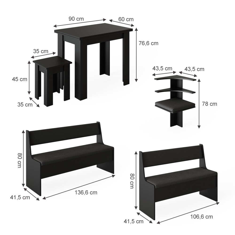Vicco Eckbankgruppe Küchensitzgruppe Esszimmergruppe Roman Schwarz modern 180x150 cm Sitzbank Sitzecke Küchentisch Tischhocker Küchenmöbel Polstermöbel Esszimmermöbel
