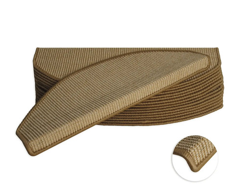 Sisal naturel donker trapmattenset, halfrond, 28x65 cm, 15 stuks