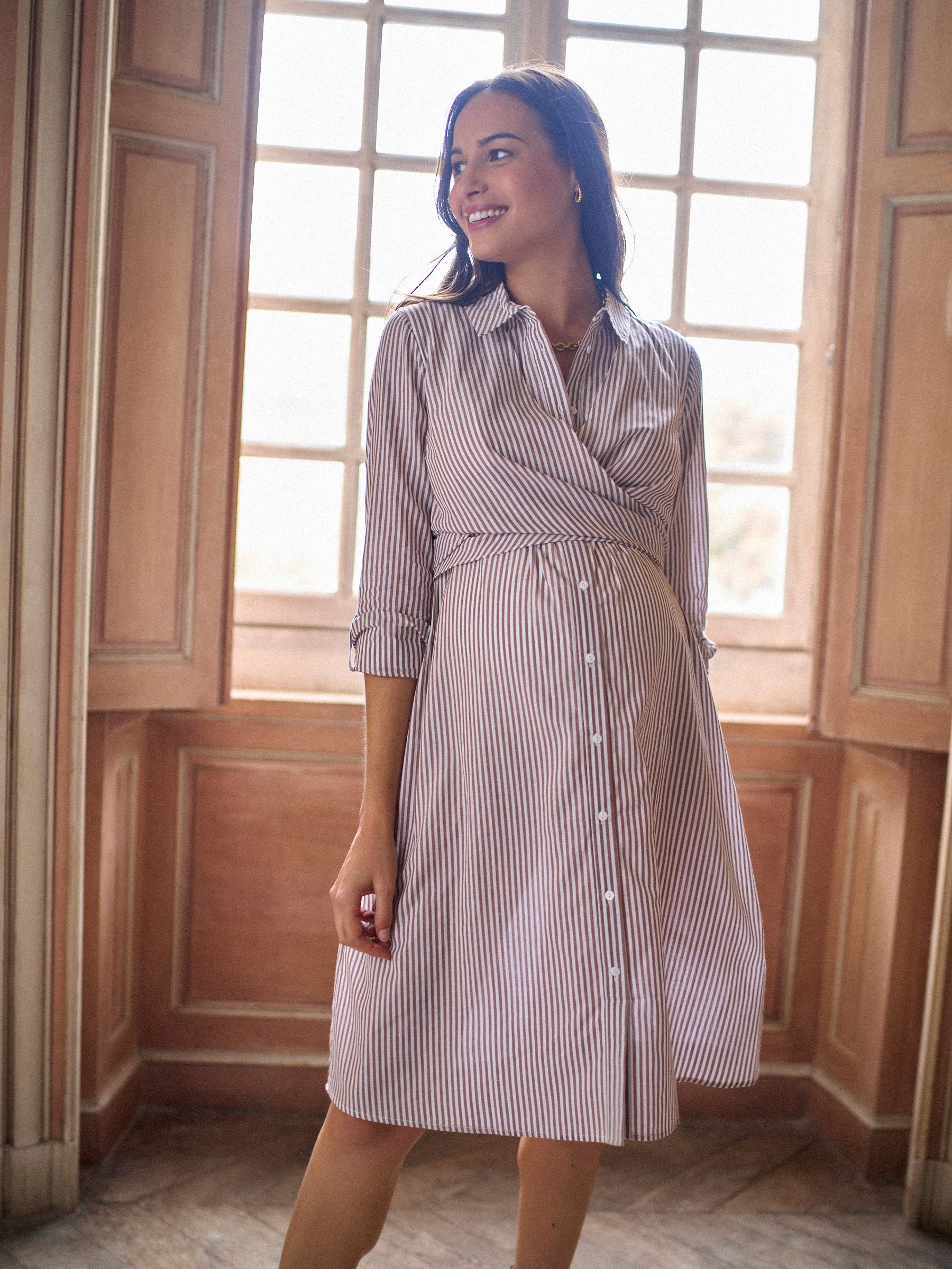 Seraphine Maternity & Nursing Midi Wrap Shirt Dress