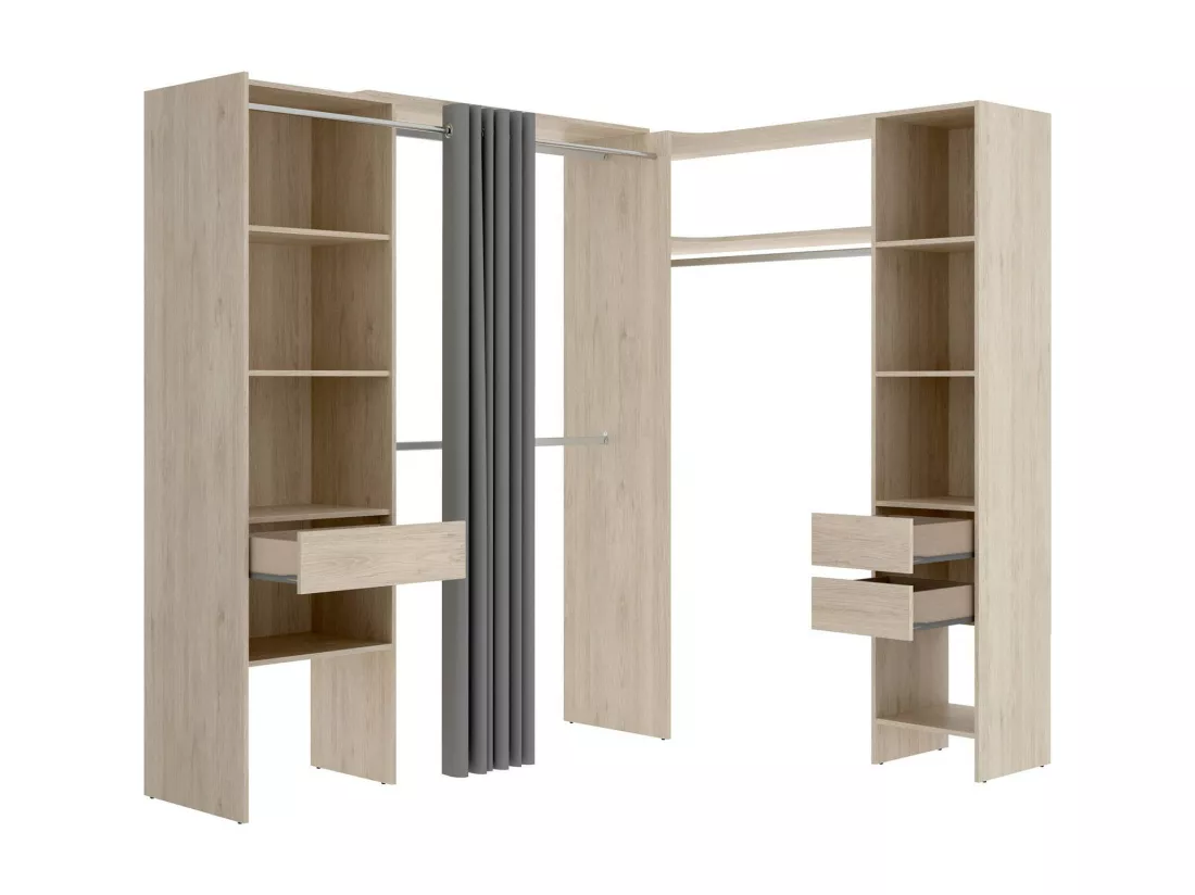 Grande Garde-robe Dtheegal, Meubles de chambre, Penderie de plain-pied, Placard à vêtements, 214x141 h205 cm, Chêne clair
