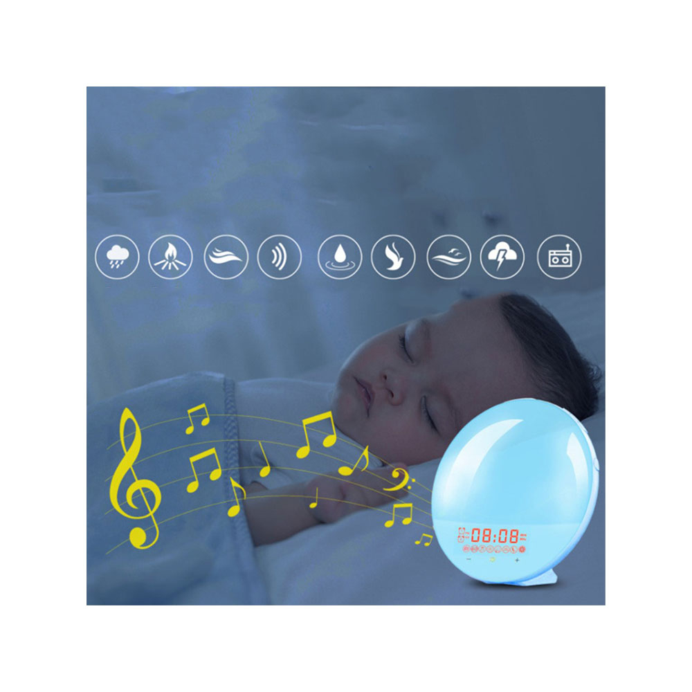 WiFi Smart Sunrise Wake Up Licht USB Wecker Sunset Nachtlicht FM Radio Tischuhr Touch Control iOS / Android - Weiss