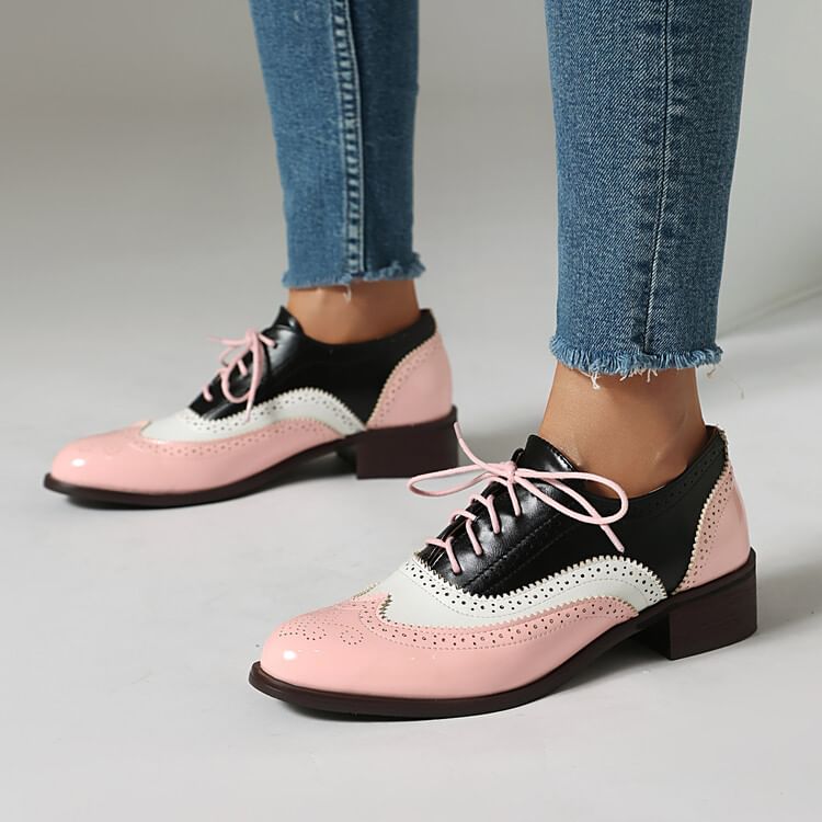 Queen Zoo - Kleurblok Wingtip Brogue Oxfords