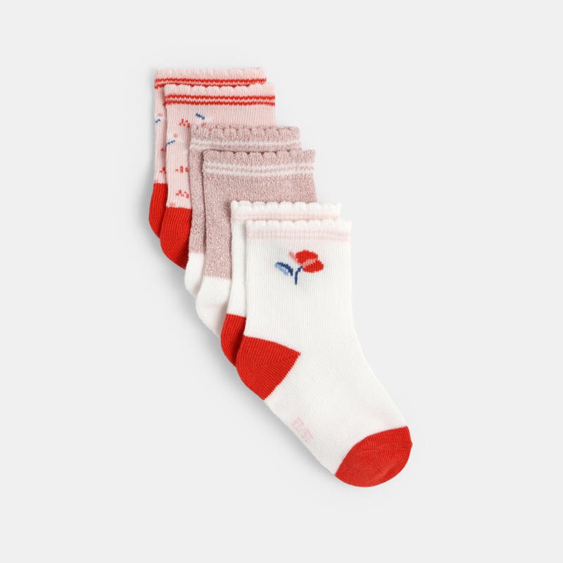 Chaussettes basses festonnées irisées rose bébé fille (lot de 3) Rose