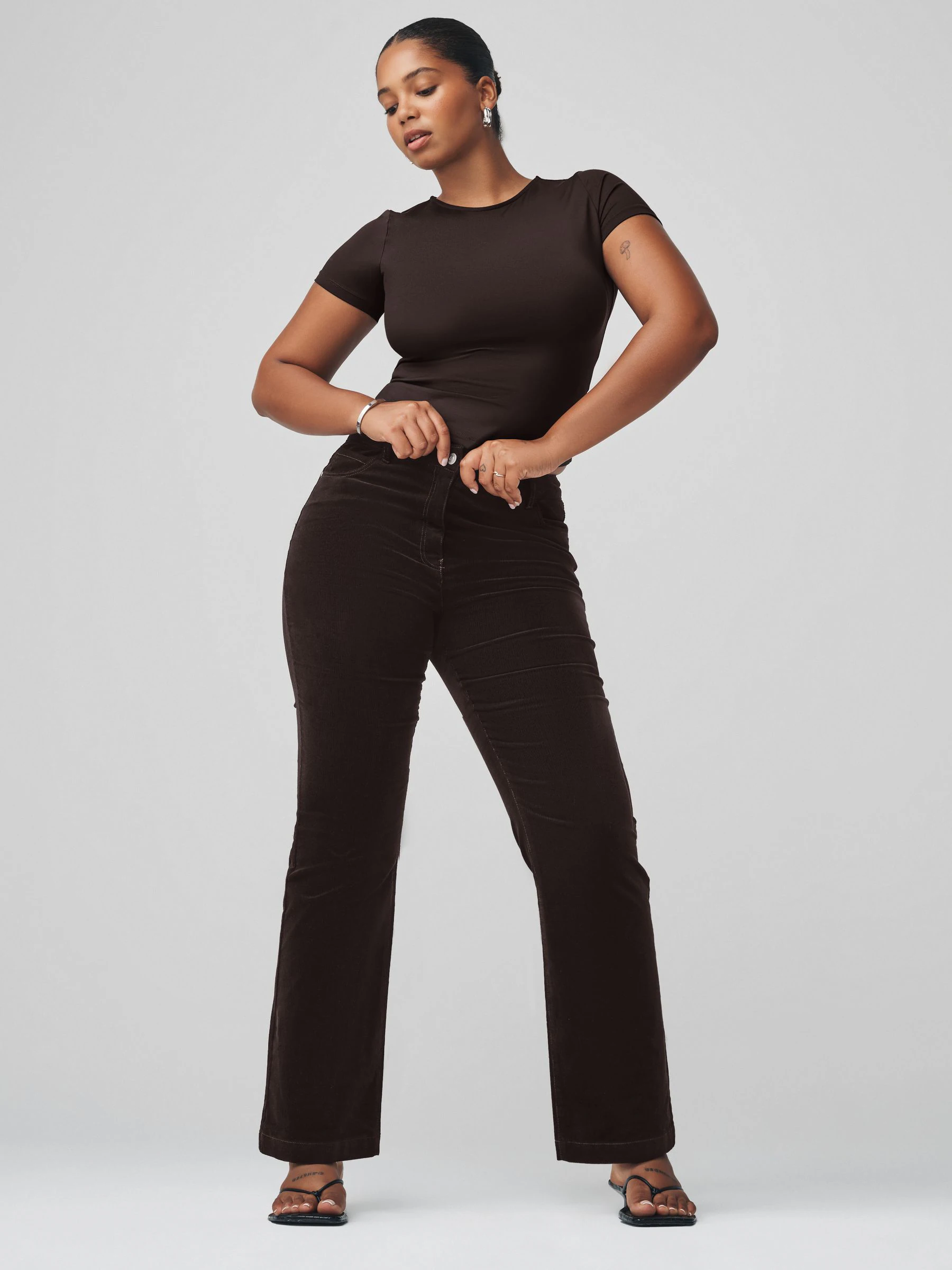 Chocoladebruin - Corduroy Bootcut Hourglass Trousers